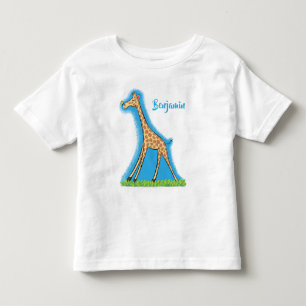 Camiseta Girafa bonita e feliz com cartoon de borboleta