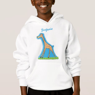 Camiseta Girafa bonita e feliz com cartoon de borboleta