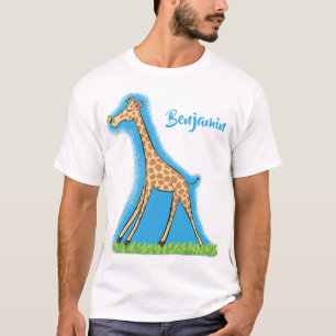 Camiseta Girafa bonita e feliz com cartoon de borboleta