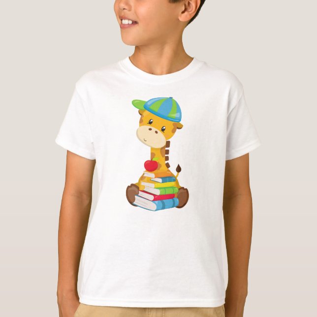 Camiseta Girafa Bonita, Girafa Indo Para A Escola, Livros (Frente)