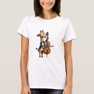 Camiseta Girafa Bonita Tocando Cello Girafas Músicas