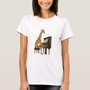 Camiseta Girafa Bonita Tocando Piano Girafas Músicas