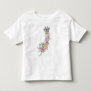Camiseta Girafa Buquê Colorida Flores - Pintura Moderna