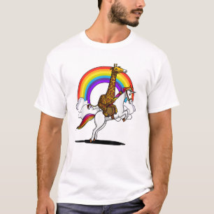 Camiseta Girafa Cavalgando Unicórnio Magico Arco-Íris Menin
