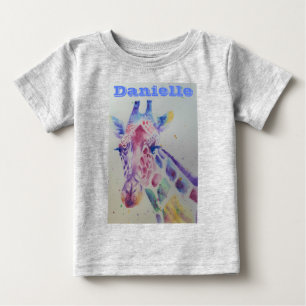 Camiseta Girafa cinzas De Cores De Água Whimsical Babás T