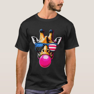 Camiseta Girafa Com Gles Dos Eua E Bubblegum 4 De Julho