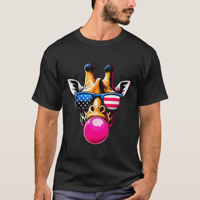 Camiseta Girafa com Óculos EUA e Bubblegum 4 de julho (Frente)