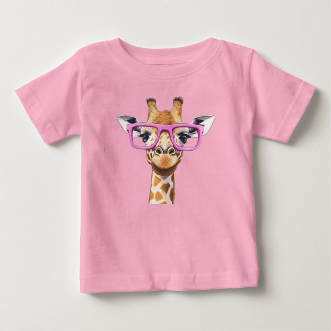 Camiseta Girafa com Óculos Rosa (Frente)