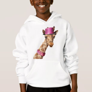Camiseta Girafa com um chapéu cor-de-rosa brilhante