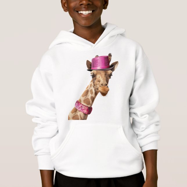 Camiseta Girafa com um chapéu cor-de-rosa brilhante (Frente)