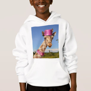 Camiseta Girafa com um chapéu cor-de-rosa brilhante