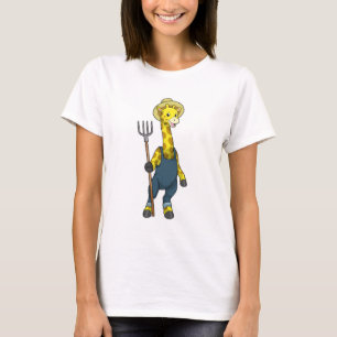 Camiseta Girafa como agricultor com Pitchfork