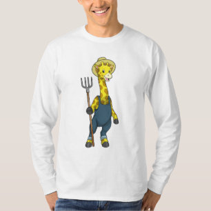 Camiseta Girafa como agricultor com Pitchfork