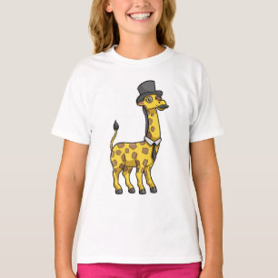 Camiseta Girafa como cavalheiro com chapéu, gravata e bigo