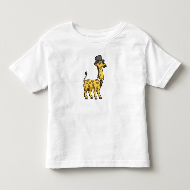 Camiseta Girafa como Cavalheiro com Chapéu, Gravata e Bigod (Frente)