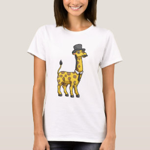 Camiseta Girafa como cavalheiro com chapéu, gravata e bigod