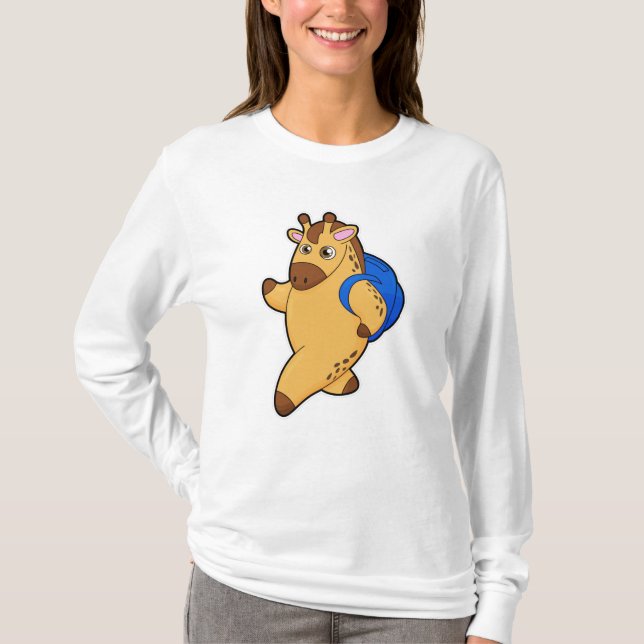 Camiseta Girafa como estudante com mochila (Frente)