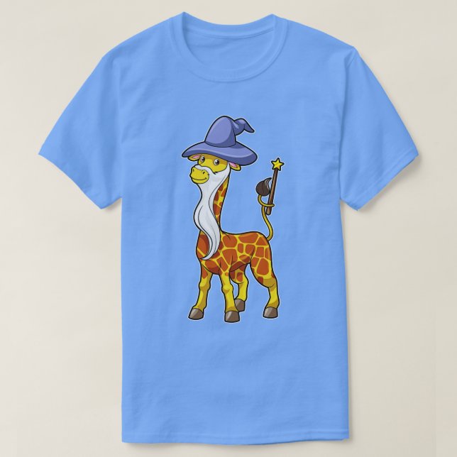 Camiseta Girafa Como Feiticeira Com Mágico Chapéu De Mão (Frente do Design)