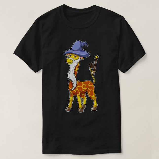 Camiseta Girafa como Feiticeiro com Chapéu de Mágica (Frente do Design)