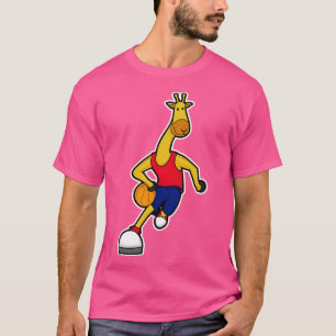Camiseta Girafa como jogador de basquete com bola de basque