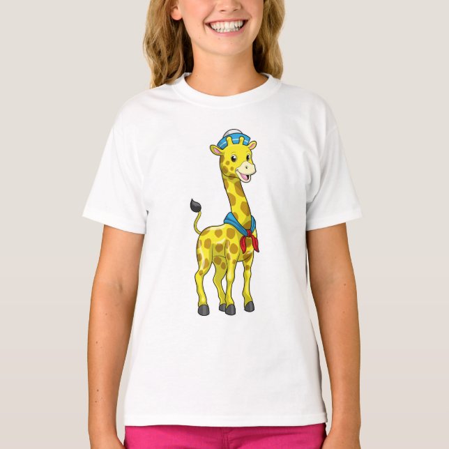 Camiseta Girafa como marinheiro com chapéu marinheiro (Frente)