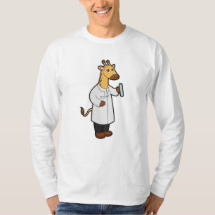 Camiseta Girafa como Médica com Tubo de Ensaio