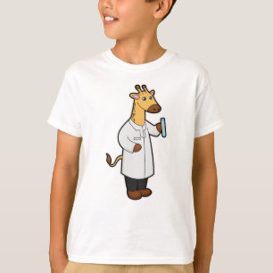 Camiseta Girafa como Médica com Tubo de Ensaio
