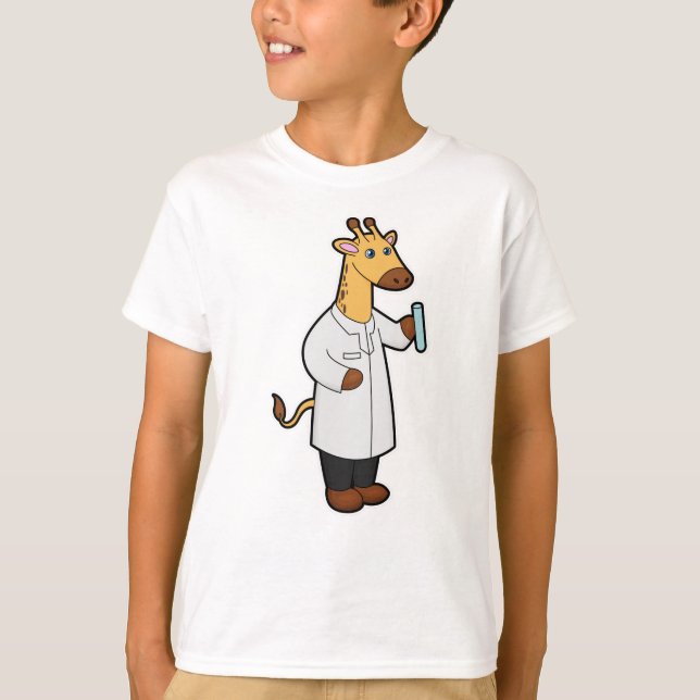 Camiseta Girafa como Médica com Tubo de Ensaio (Frente)