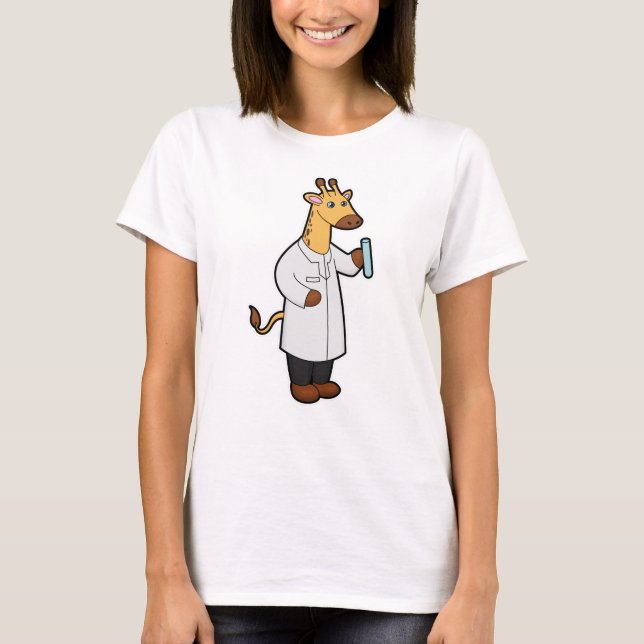 Camiseta Girafa como Médica com Tubo de Ensaio (Frente)