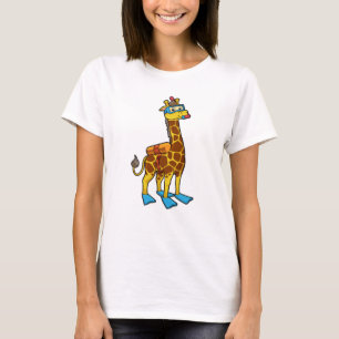 Camiseta Girafa como mergulhador com óculos e nadadores