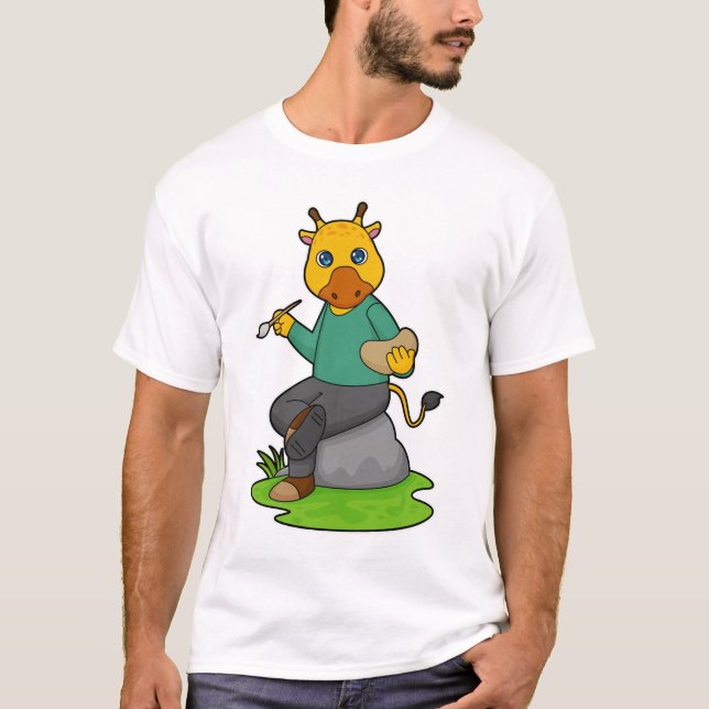 Camiseta Girafa como Pintor com Pintor (Frente)