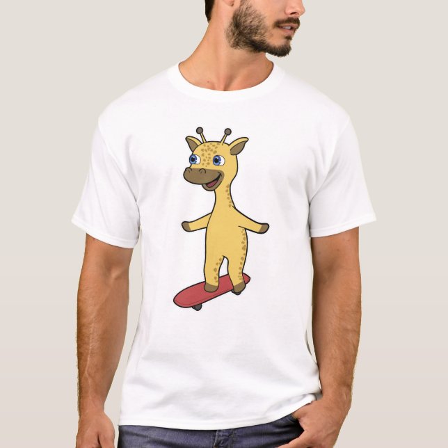 Camiseta Girafa como skater com skate (Frente)
