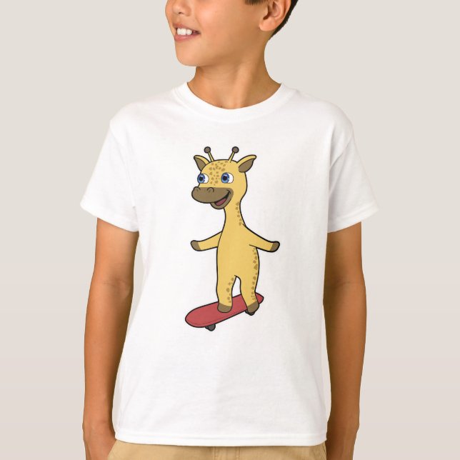 Camiseta Girafa como skater com skate (Frente)