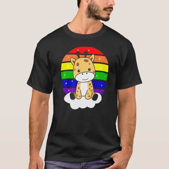 Camiseta Girafa Coxa-Arco-Íris Para Crianças Girafas (Frente)