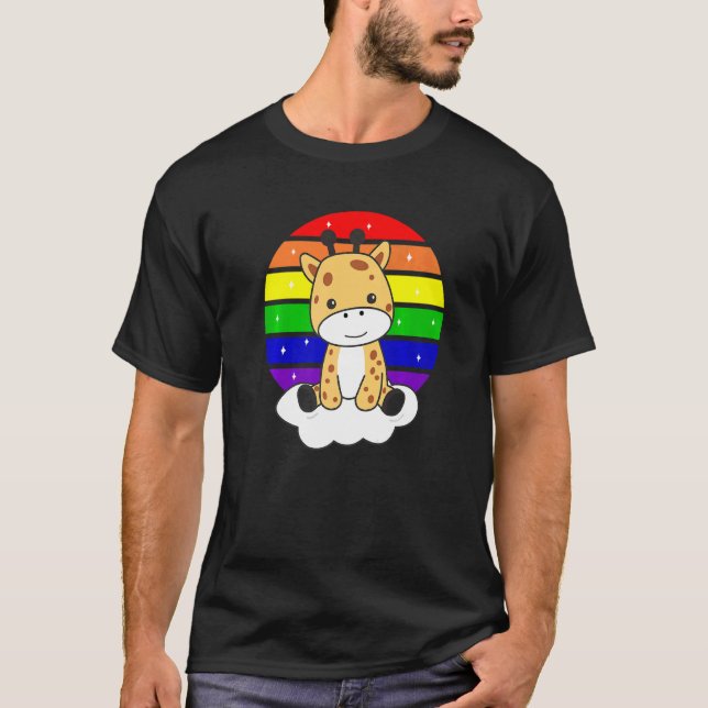 Camiseta Girafa Coxa-Arco-Íris Para Crianças Girafas (Frente)