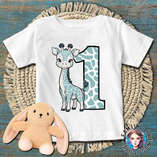 Camiseta girafa de 1º aniversário