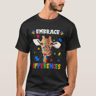 Camiseta Girafa de Abraçar Diferenças Puzzle Cabeça Autismo
