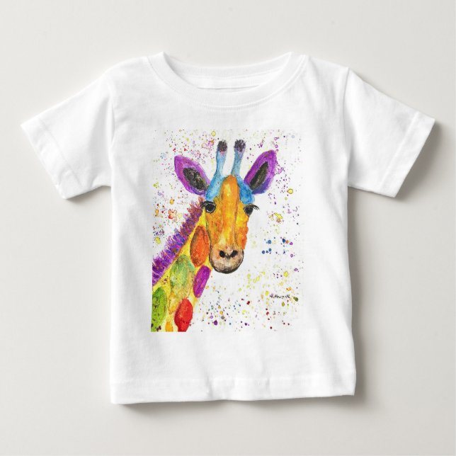 Camiseta Girafa de aquarela animal Safari crianças humorada (Frente)