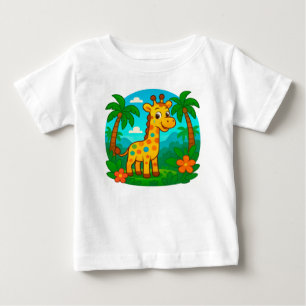 Camiseta Girafa de Bons Cartoons em Paisagem Tropical