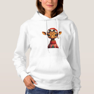 Camiseta Girafa de Cartoon Bonita com Natal de Papai Noel