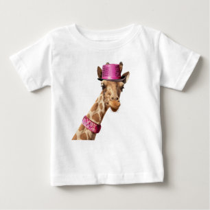 Camiseta Girafa de chapéu rosa brilhante