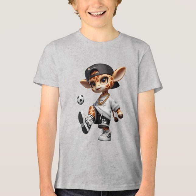 Camiseta Girafa de Futebol Fofa para Crianças (Frente)