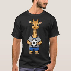 Camiseta Girafa de futebol fofo jogador de futebol animal e