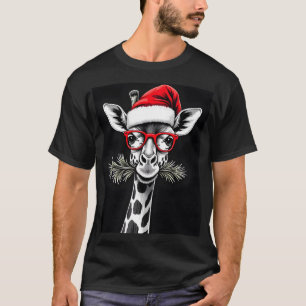 Camiseta Girafa de Natal Chapéu do Papai Noel Presente de P