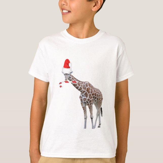 Camiseta Girafa de Natal com Santa Hat (Frente)