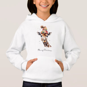 Camiseta Girafa de Natal Personalizada Aquarela Chapéu de I