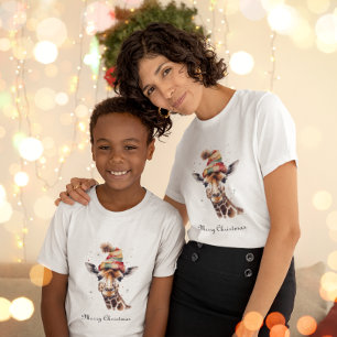 Camiseta Girafa de Natal, personalizável