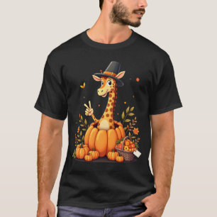 Camiseta Girafa de Outono Abóbora de Ação de Graças Feminin