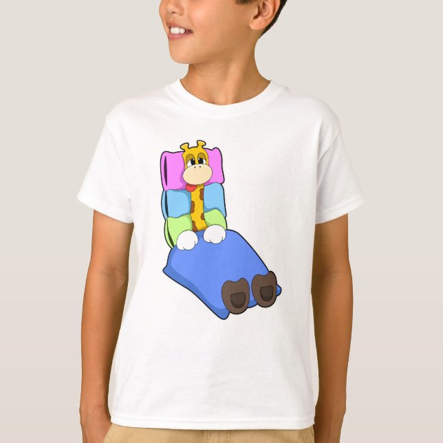 Camiseta Girafa dormindo com cobertor e Travesseiro (Frente)
