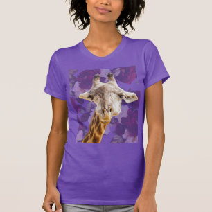 Camiseta Girafa e Flores Roxo Moderno Animal Divertido
